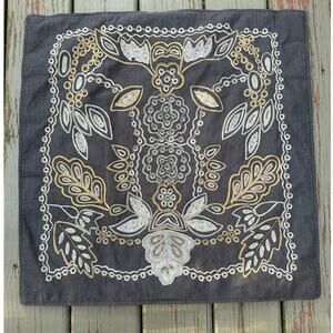 Pottery barn Lara Applique Embroidered Beaded decorative pillow cover 24x24"